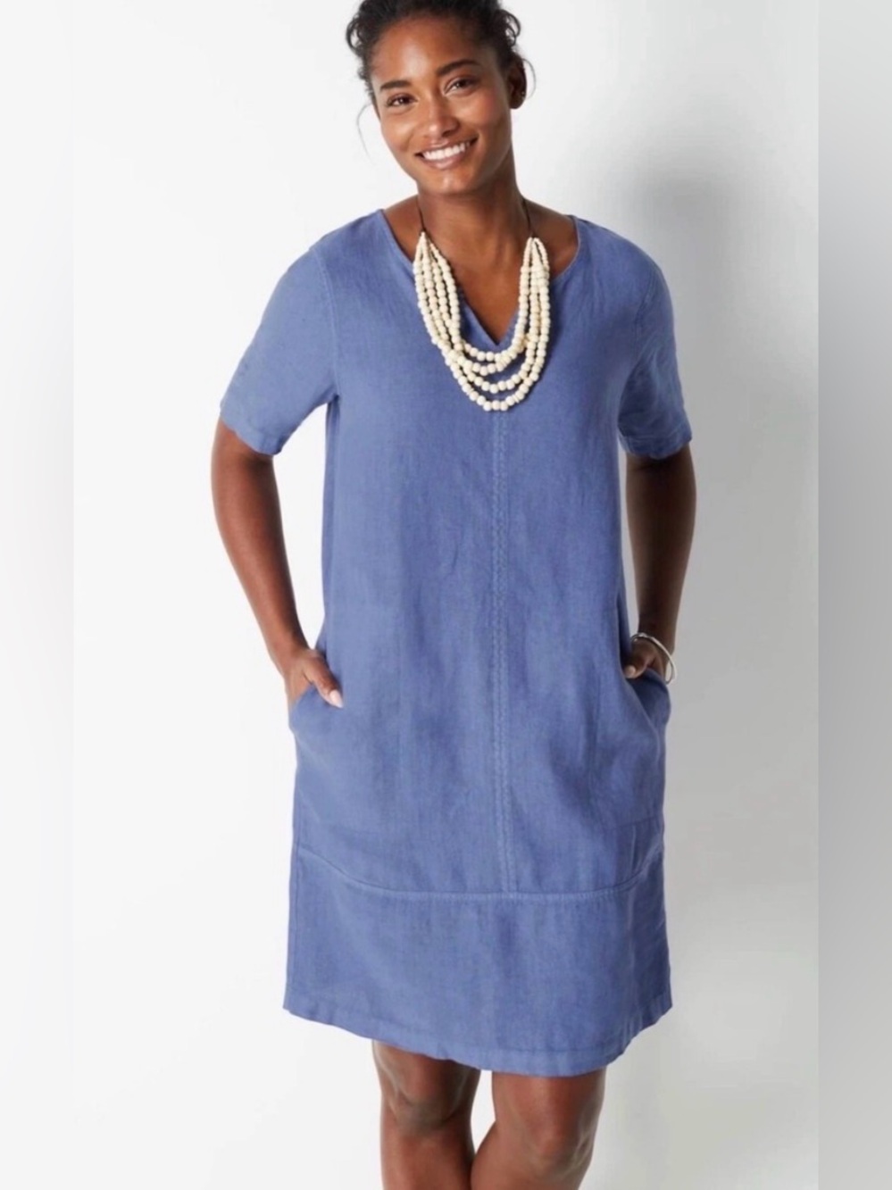J.Jill Linen Coastal Grandma Blue Garment Dyed Minimalist Dress Size 1X